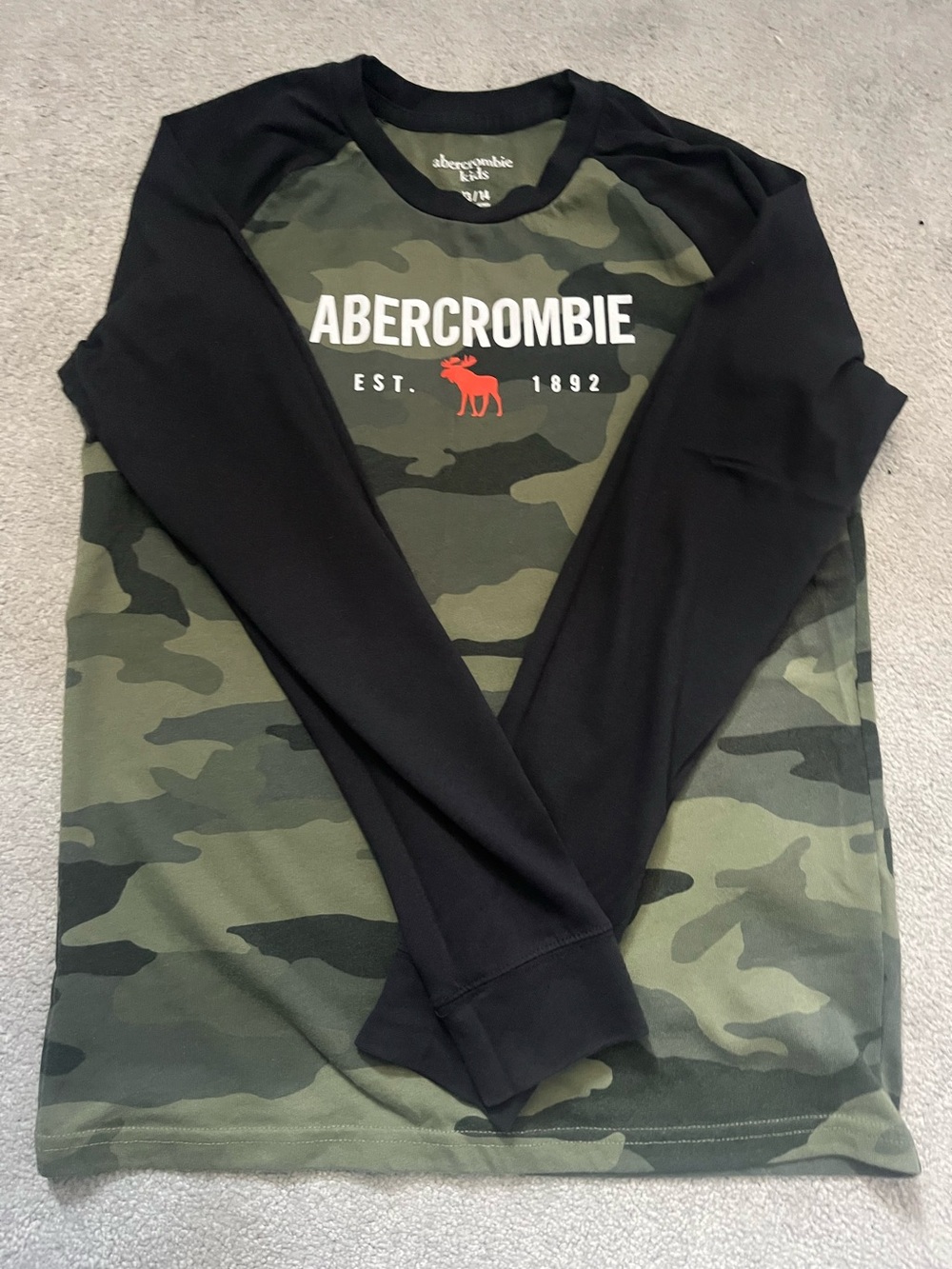 abercrombie kids Green Camouflage Shirt with Orange Moose Logo